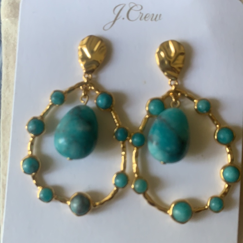 J.Crew Olivia Semiprecious Stone Statement Earrings Dusty Shale Aqua Jad… - Picture 3 of 5